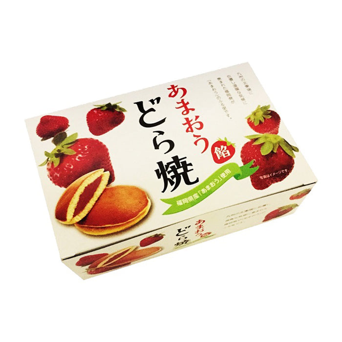 Box of ICHIEI FOODS Amaou Strawberry Bean Paste Dorayaki featuring strawberries on the packaging - 8 Pieces