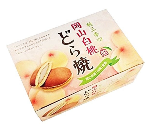 ICHIEI FOODS Bean Paste Dorayaki Box featuring Okayama White Peach filling, showcasing strawberries and matcha flavors, 8 pieces.