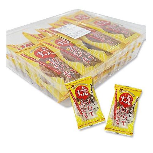 Pack of individually wrapped Japanese seasoned grilled scallop shellfish strings.