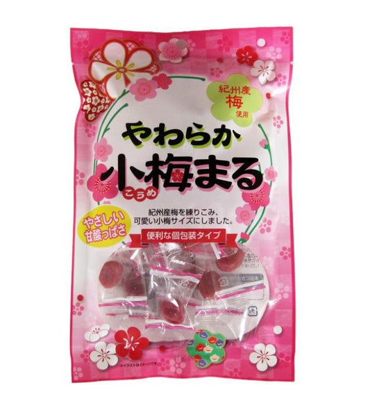 Koumemaru Soft Plum 45g packaging featuring Kishu Nanko plum from Wakayama Prefecture and apple puree. Allergen: Apple.