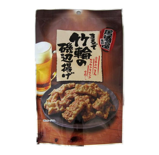 Isobe Fried Chikuwa snacks packaging featuring deep-fried cod and seaweed flavor, allergy info: wheat, egg, soybean, fish. Beer shown.