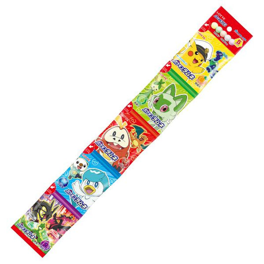 Five-pack Pokémon Ramune candy featuring anime and video game characters in assorted flavors.