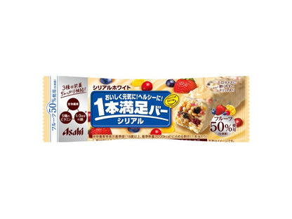 Asahi Ippon Manzoku Cereal Chocolate Bar packaging with almonds, raisins, vitamins, and iron benefits. Nutritional chocolate snack.
