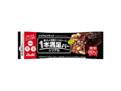 Packaging of Asahi Ippon Manzoku Cereal Chocolate Bar with almonds and raisins highlights, 80% sugar-free, high fiber and vitamins.