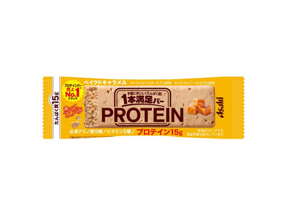 Ippon Manzoku Protein Bar Baked Caramel Flavor with 15g Protein, Essential Amino Acids, and Crunchy Soya Puffs in Yellow Package