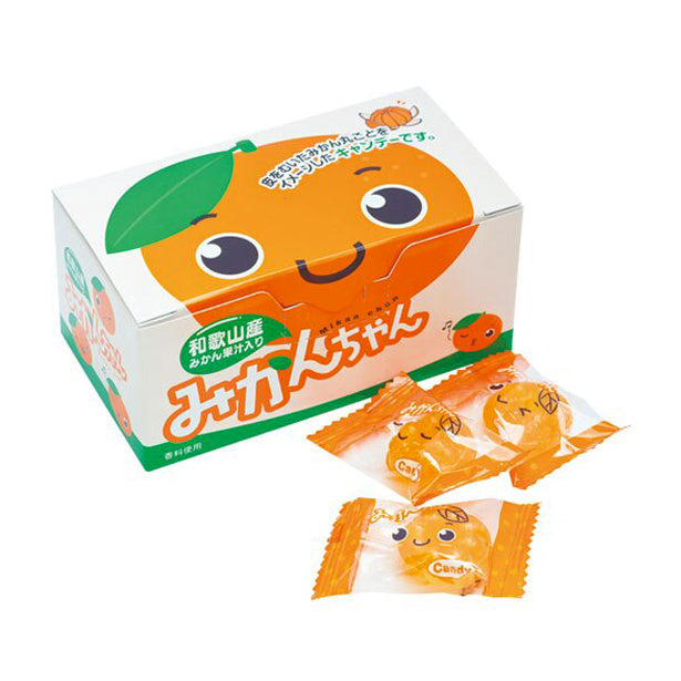 Box of Wakayama Orange Candy with playful citrus design, featuring individually wrapped candies infused with Wakayama mikan juice.