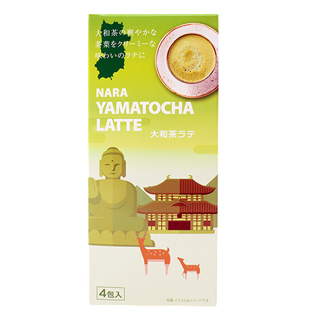 Nara Yamatocha Latte packaging featuring creamy matcha latte and Nara tourist attractions, perfect as a unique Japanese gift.