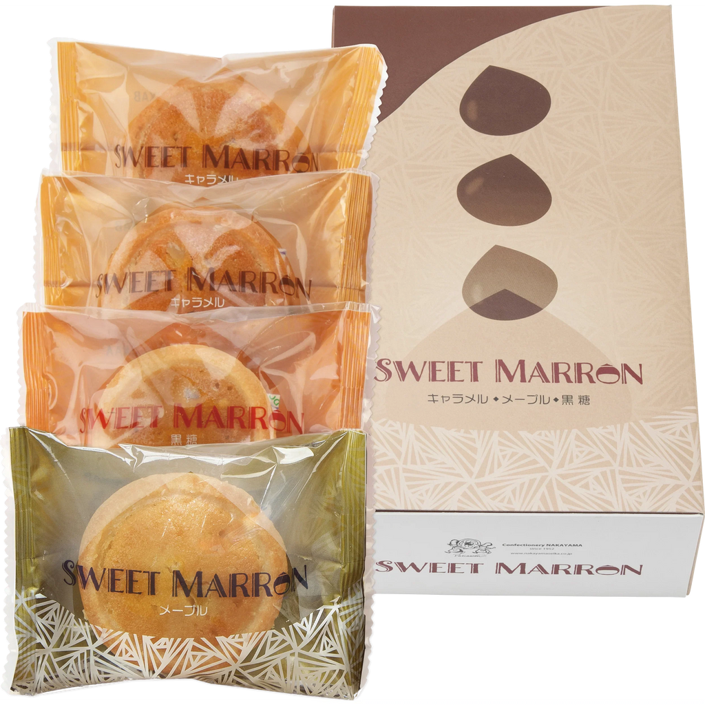 Alt Tag: Sweet Marron Tart with chestnuts, brown sugar, maple, and caramel in packaging display.