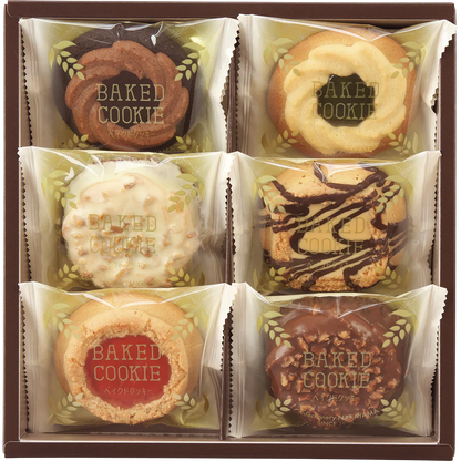 Assorted baked cookies with chocolate and fruit jam in rustic packaging, suitable for gifting; contains common allergens.