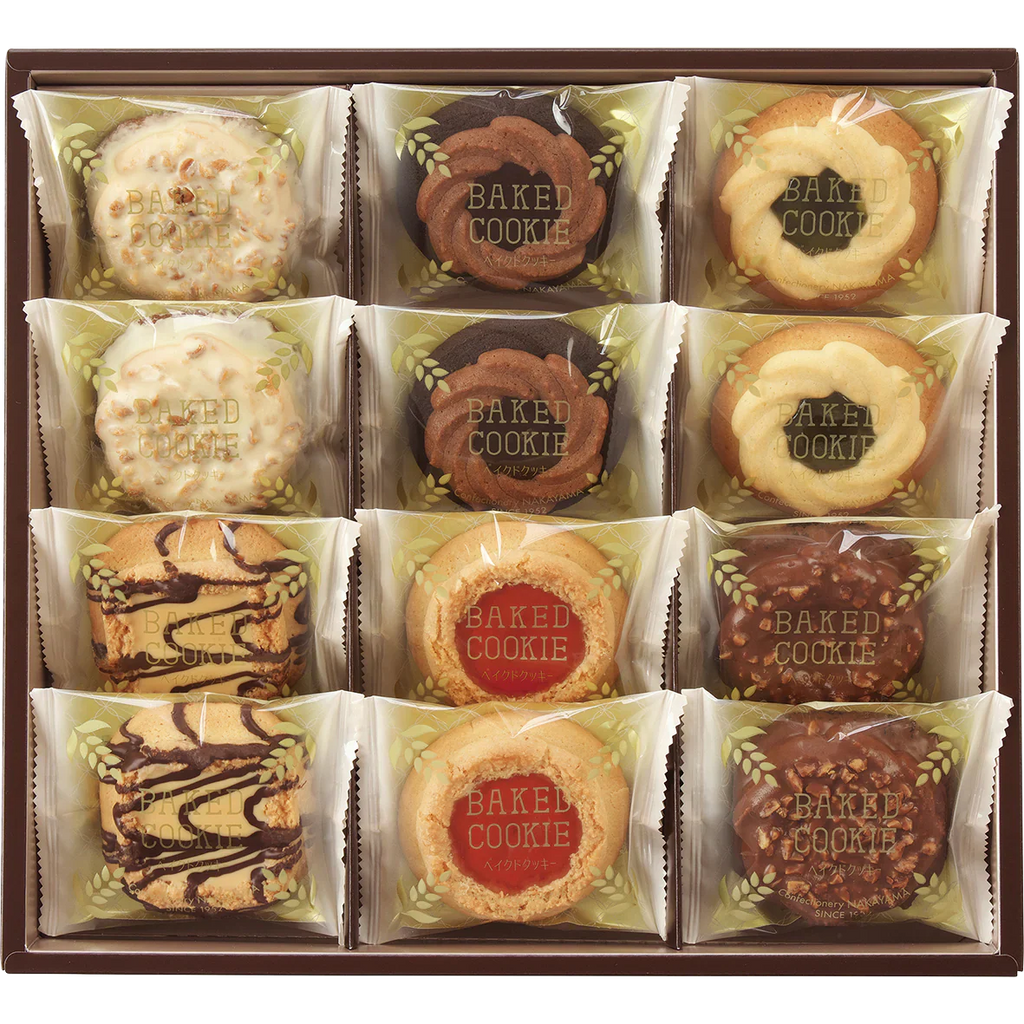 Baked Cookie Assortment in a box, featuring chocolate and fruit jam decorations, perfect for a nostalgic and rustic dessert gift.