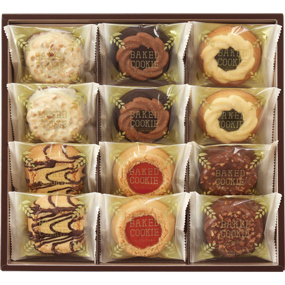 Baked Cookie Assortment in a box, featuring chocolate and fruit jam decorations, perfect for a nostalgic and rustic dessert gift.