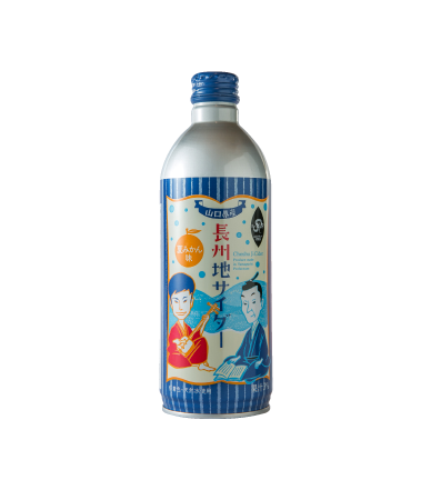 Choshu Japanese Sparkling Cider 490ml bottle, featuring Yamaguchi summer oranges and peaches, with vibrant label design.