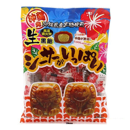 Okinawa Brown Sugar Candy in a colorful package featuring unique Shisa guardian lion design.