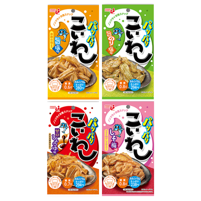 Four packets of crispy small sardine snacks flavored with Ako salt, aonori, and sweet soy sauce, ideal for calcium intake.