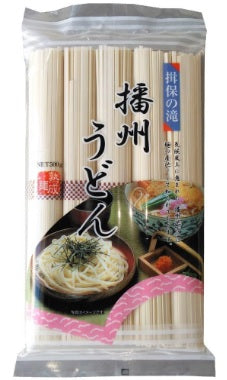 Ibo-no-taki Banshu Udon Noodle 500g package with wheat allergen warning, featuring a bowl of udon and soba for visual representation.