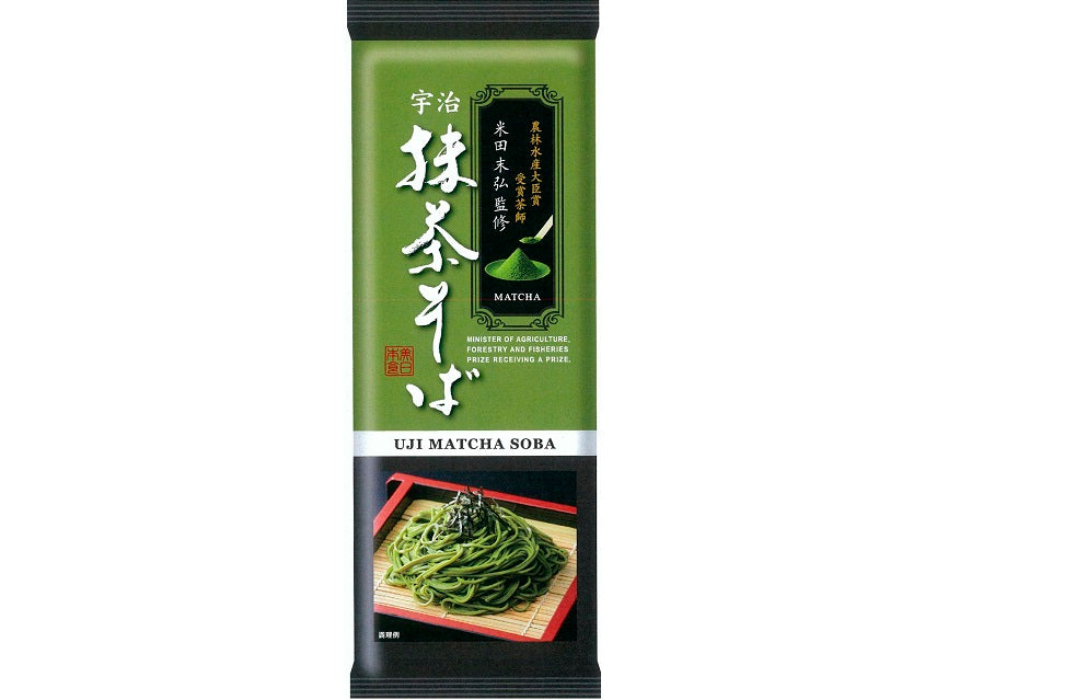 KANESU Matcha Tea-flavored Soba Noodle Packaging with vivid green color and elegant bitterness supervised by tea master.