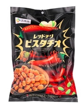 Red Chili Pistachio Snack 180g packaging with spicy chili graphics and pistachios.