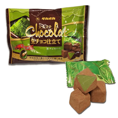 Takaoka Japanese Ganache Nama-Chocolate with Uji Green Tea, showcasing rich flavor and melt-in-your-mouth texture.