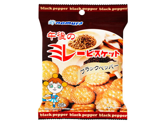 Bag of Nomura black pepper millet biscuits with crispy texture and savory taste.