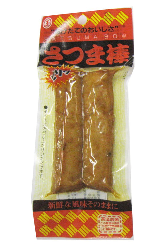 Marutama Suisan Spicy Deep Fried Fish Cake Stick 2P, Kyushu Satsuma-age style in easy-to-eat stick shape packaging.