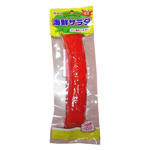 Marutama Crab-Flavored Seafood Salad Stick in packaging, with rich North Sea flavor and real crab texture. Contains wheat, crab, egg, soybean, fish.