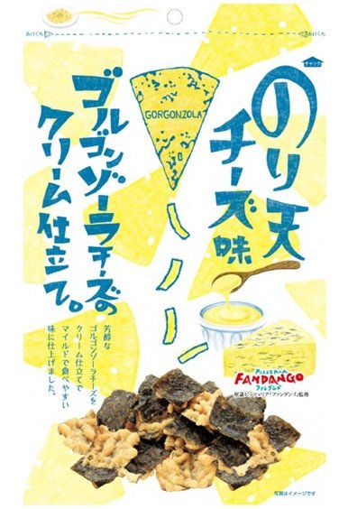 MARUKA FOODS Laver Tempura Snack with Gorgonzola Cheese, featuring crispy texture and creamy flavor, 70g package.