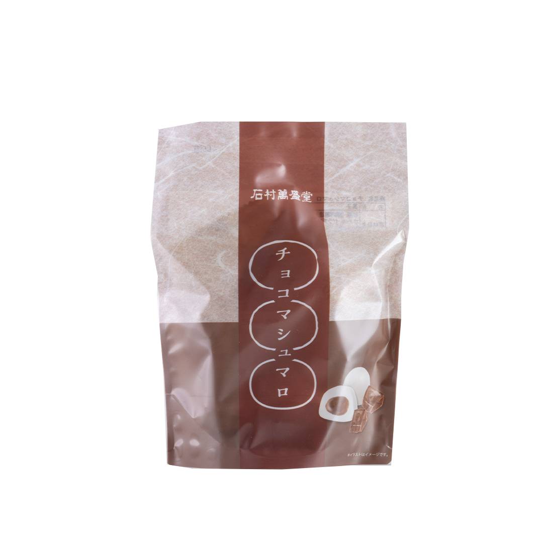 Pack of marshmallow with chocolate filling, featuring soft texture and fine packaging.