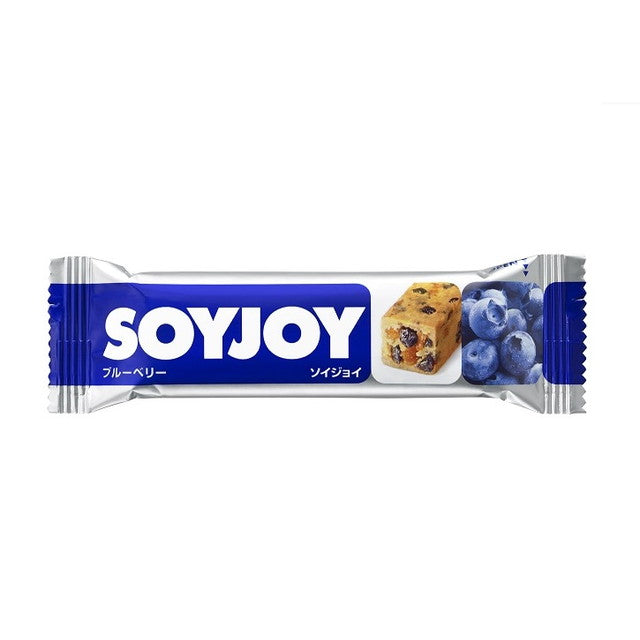 Soyjoy soy bar with blueberries and baked fruit flavors, featuring moist dough and accentuated texture from figs and raisins.