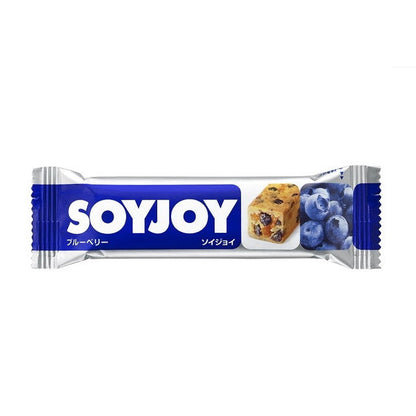 Soyjoy soy bar with blueberries and baked fruit flavors, featuring moist dough and accentuated texture from figs and raisins.