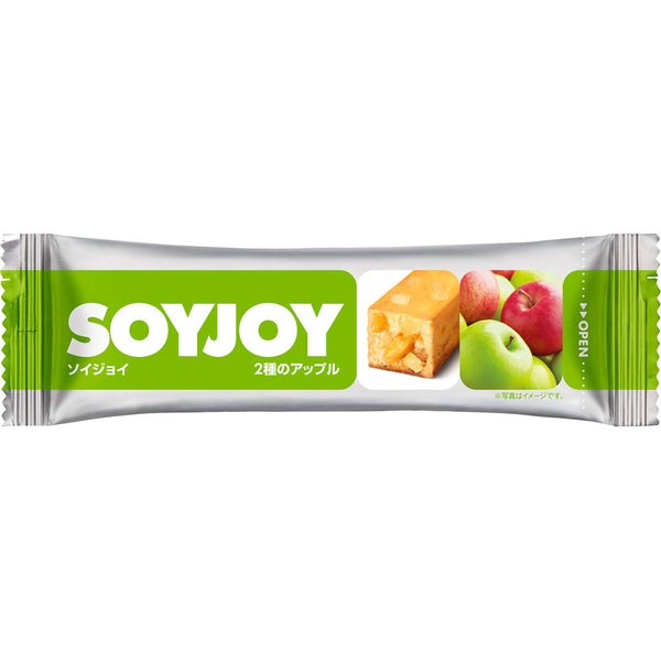 Soyjoy soy bar with apple and pineapple, featuring figs and raisins for a moist, fruit-filled flavor, perfect for a healthy snack.