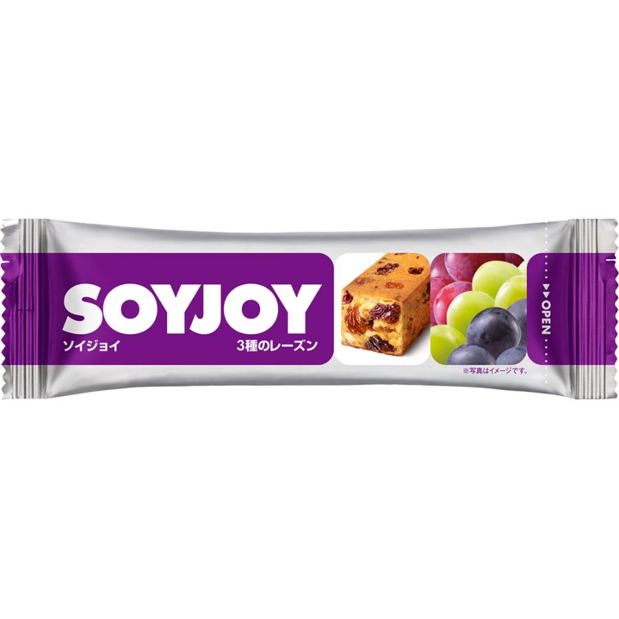 Soyjoy bar with figs, raisins, Pineapple, and apples, highlighting the fruit-filled, baked cheesecake-like flavor. Contains egg, soy, almond.