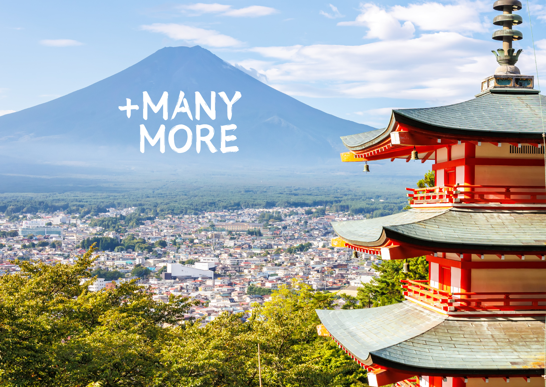 Scenic view of Mount Fuji with Chureito Pagoda, illustrating the theme of the Japanese Journey Box featuring regional sweets.