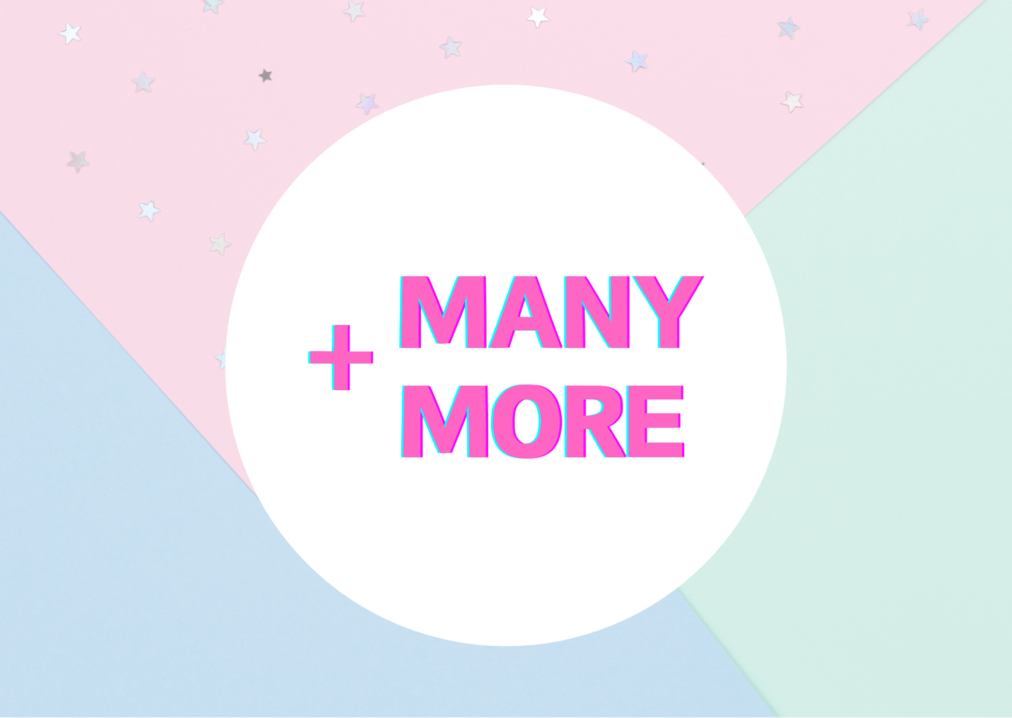 Colorful graphic with text '+ Many More' on pastel background, indicating additional surprises in the Japanese Snack Party Box.