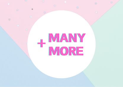 Colorful graphic with text '+ Many More' on pastel background, indicating additional surprises in the Japanese Snack Party Box.