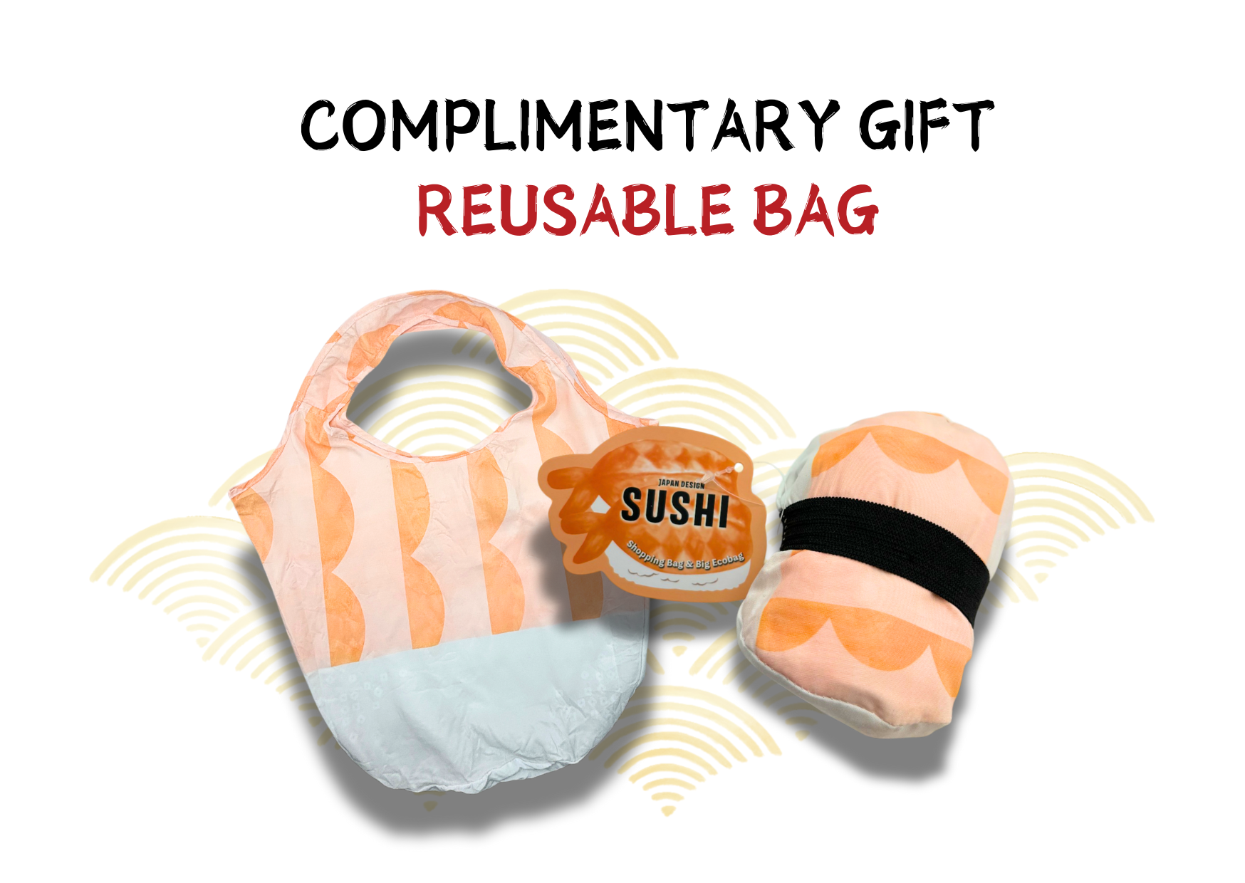 Complimentary reusable sushi-themed gift bag with a stylish, foldable design