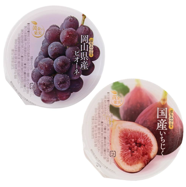 Ohgon no Kajitsu Fruit & Honey Jelly featuring pione grape and fig flavors, showcasing rich sweetness from Okayama Prefecture.